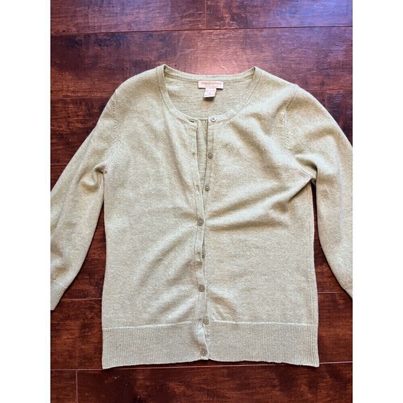 Simply Cashmere Green 100% Cashmere Sweater Casrdigsn button Down Size M - Picture 1 of 7